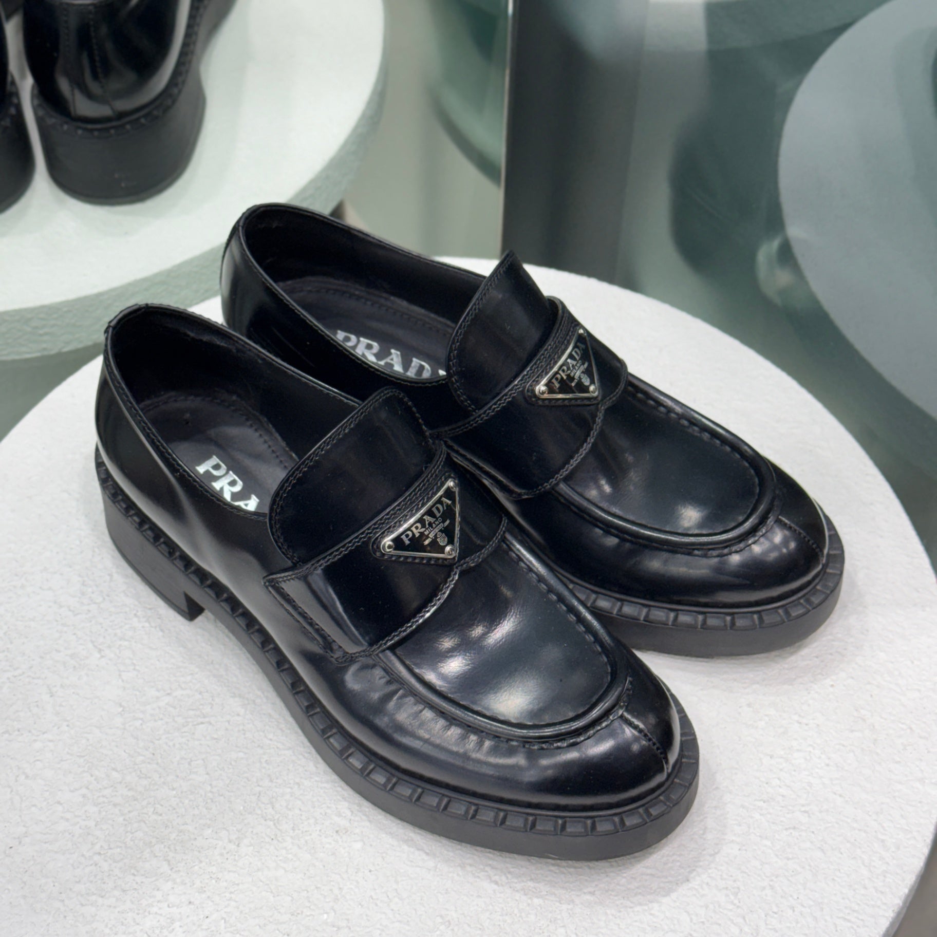 PRADA Black Patent Loafers Sz 38