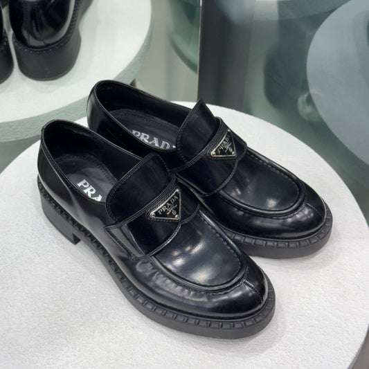 PRADA Black Patent Loafers Sz 38