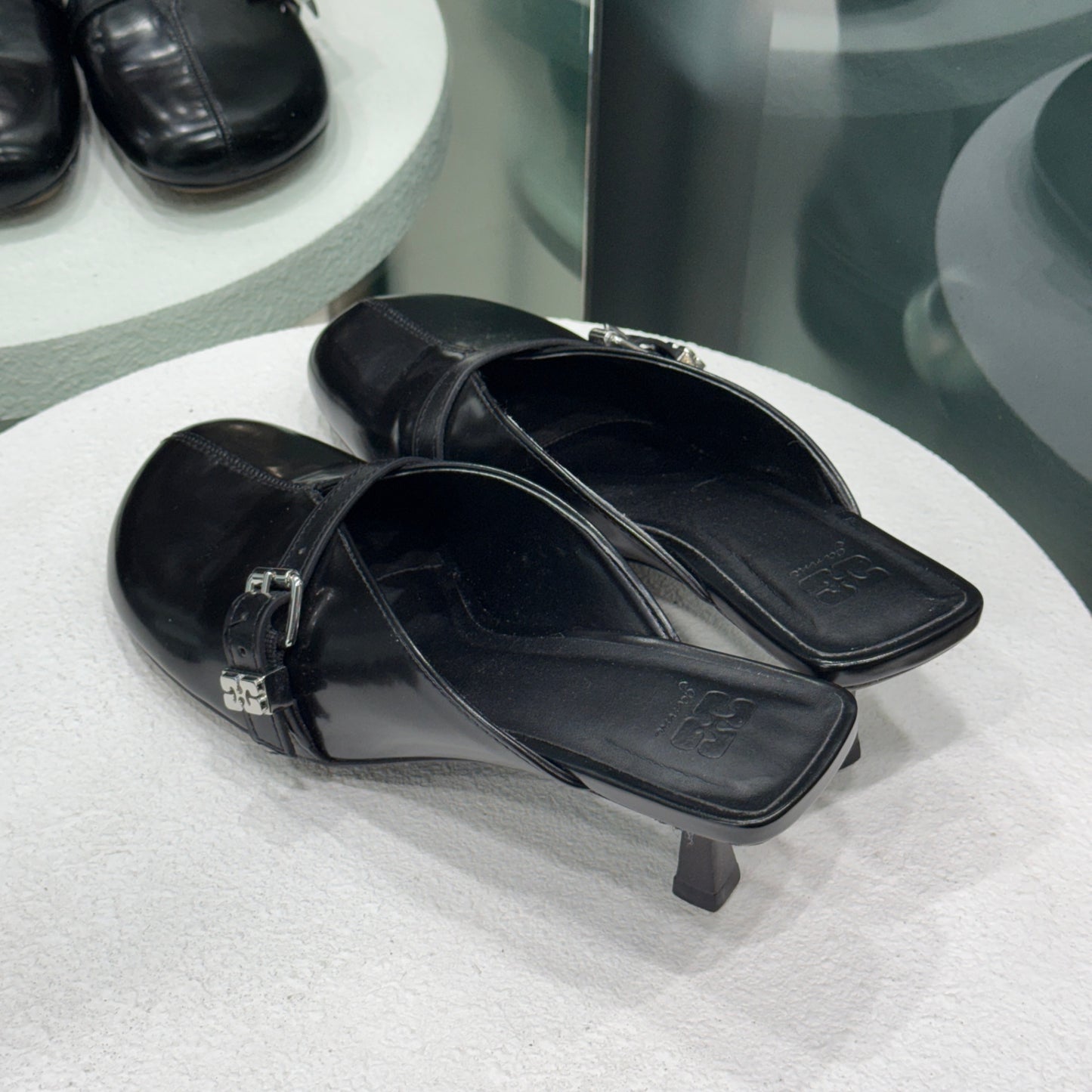 GANNI Sue Heeled Mules Black Sz 38