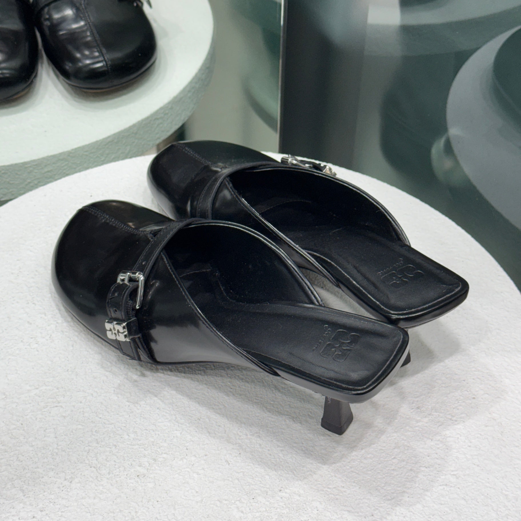 GANNI Sue Heeled Mules Black Sz 38