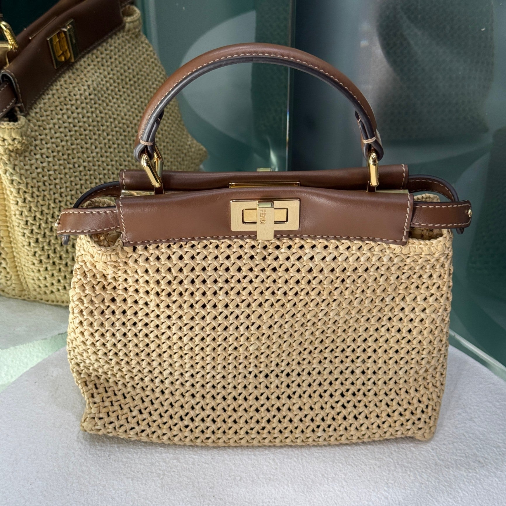 FENDI Peekaboo Mini Woven Raffia