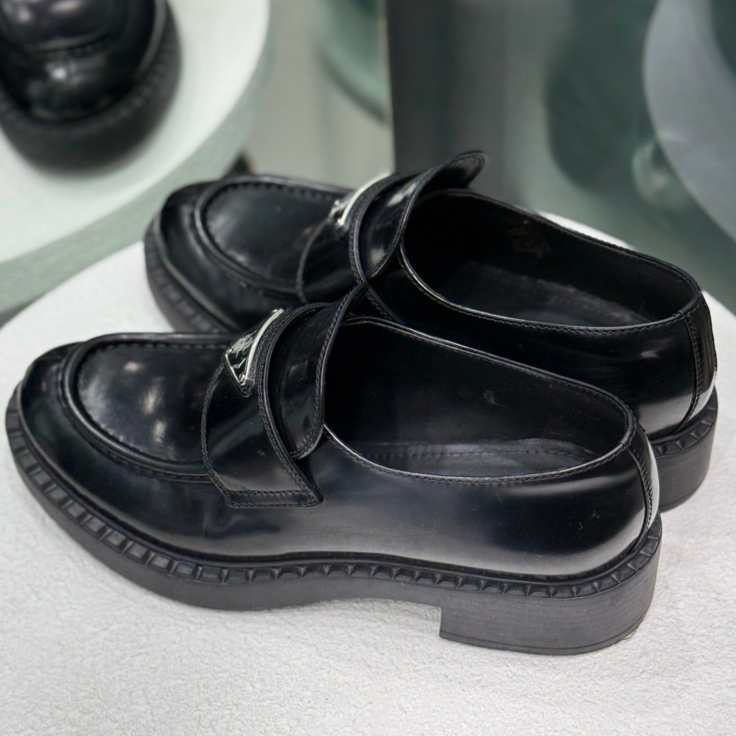 PRADA Black Patent Loafers Sz 38