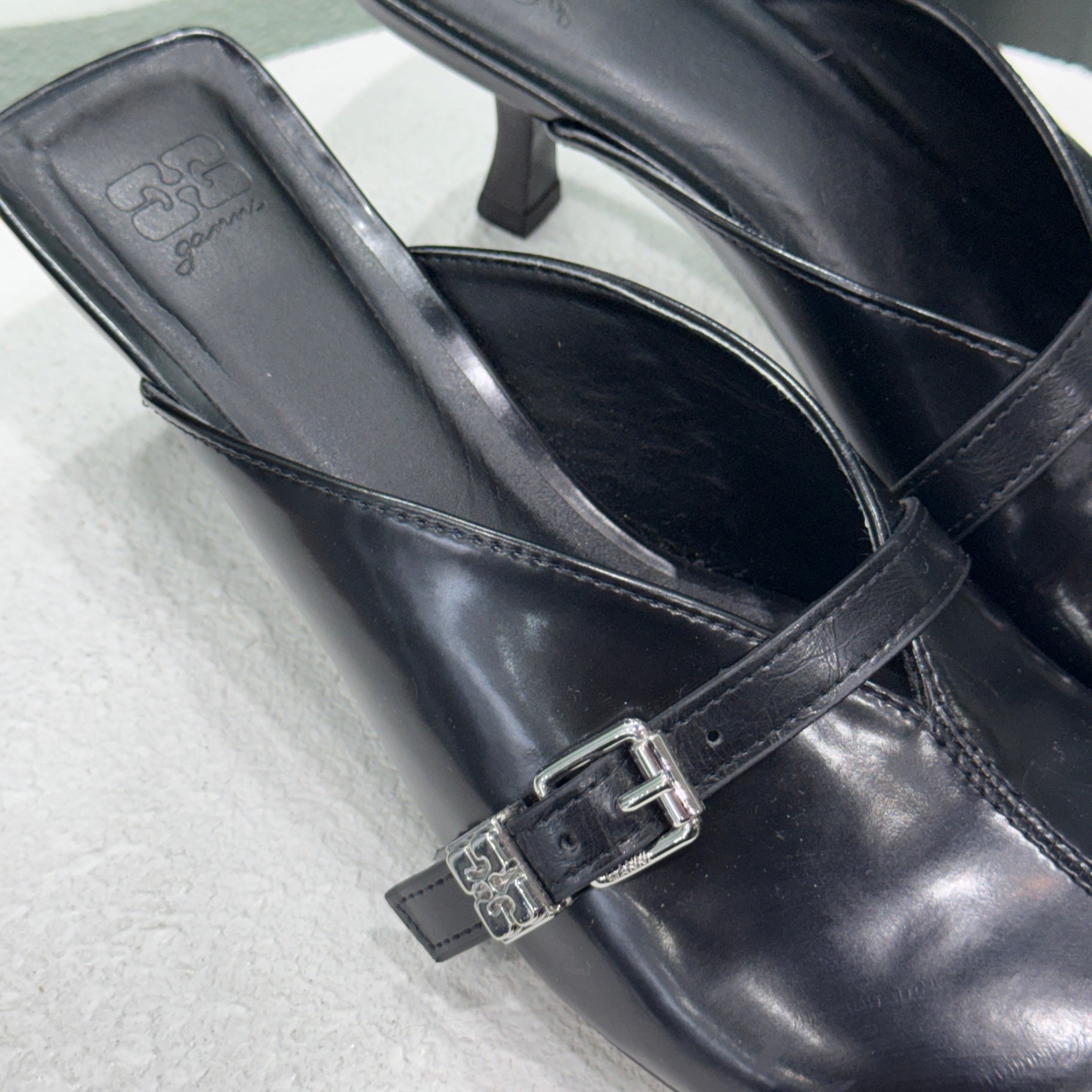 GANNI Sue Heeled Mules Black Sz 38