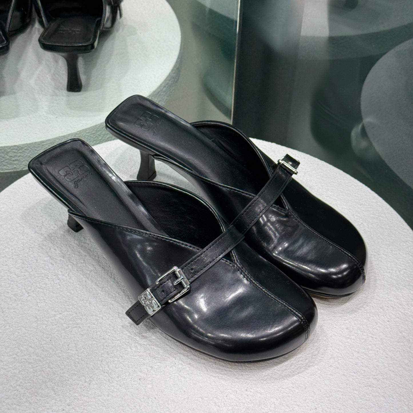 GANNI Sue Heeled Mules Black Sz 38