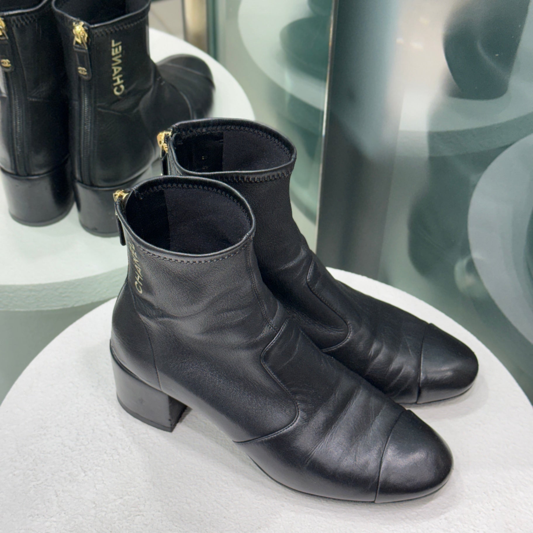 CHANEL CC Logo Boots Sz 38.5