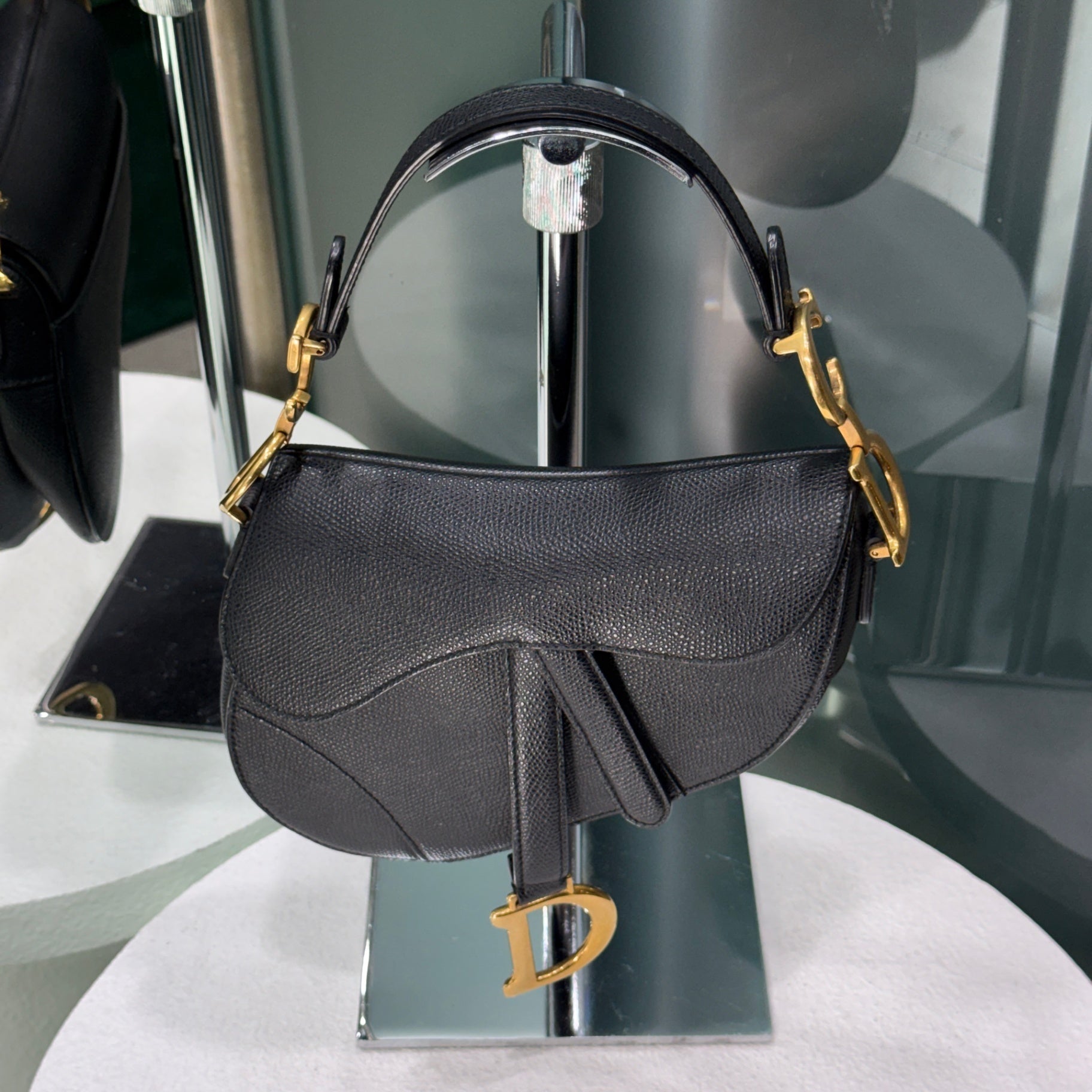 DIOR Mini Saddle Bag Black Grained Calfskin