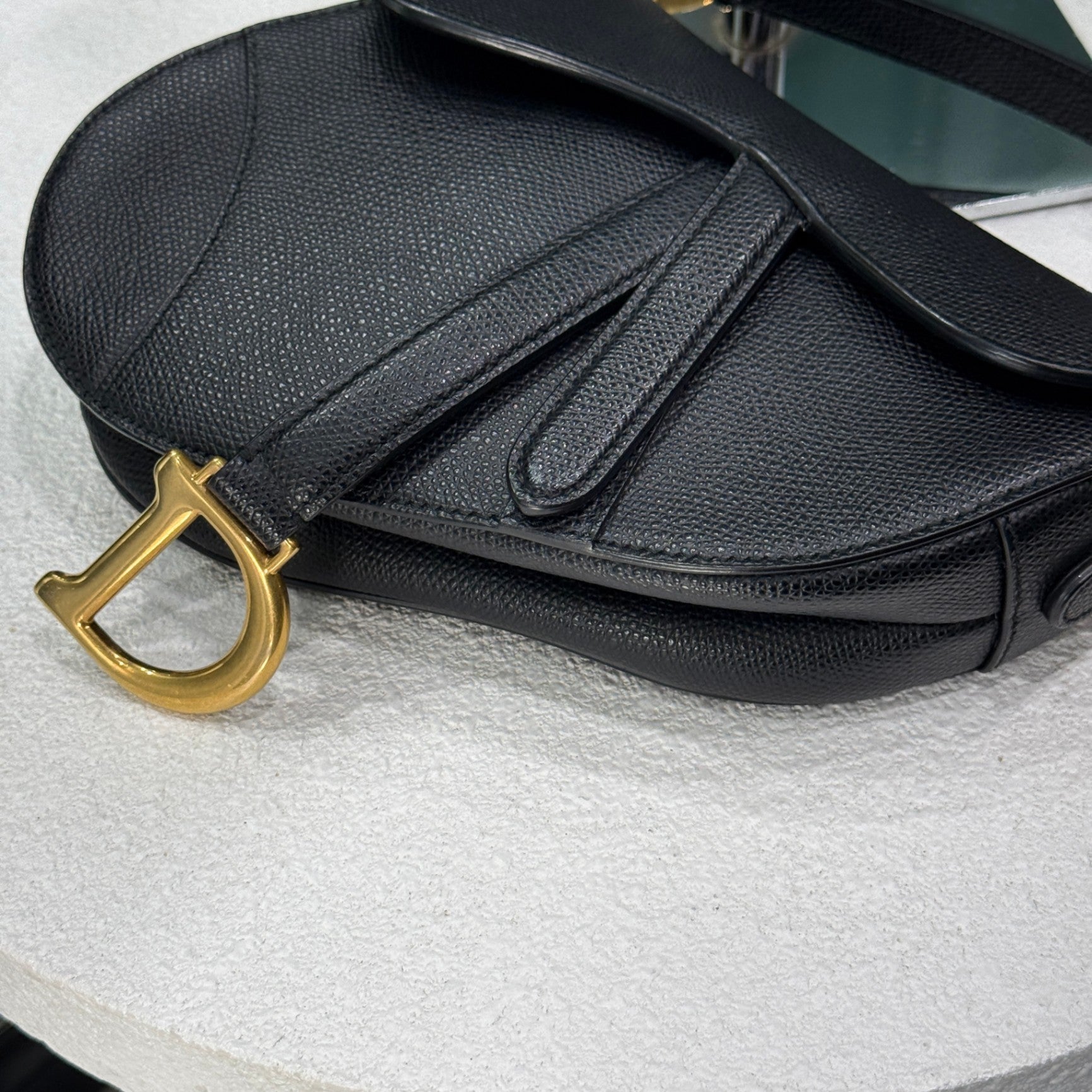 DIOR Mini Saddle Bag Black Grained Calfskin