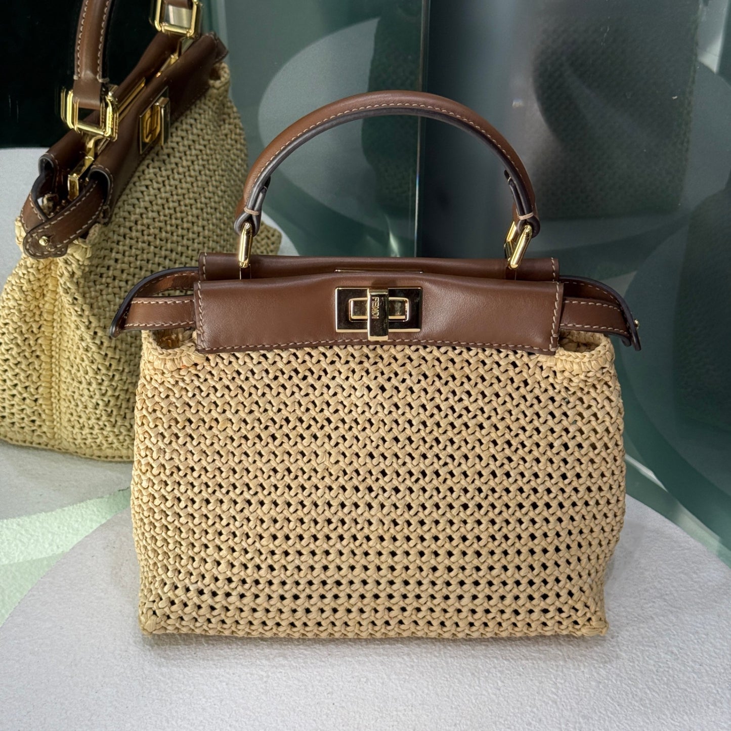 FENDI Peekaboo Mini Woven Raffia