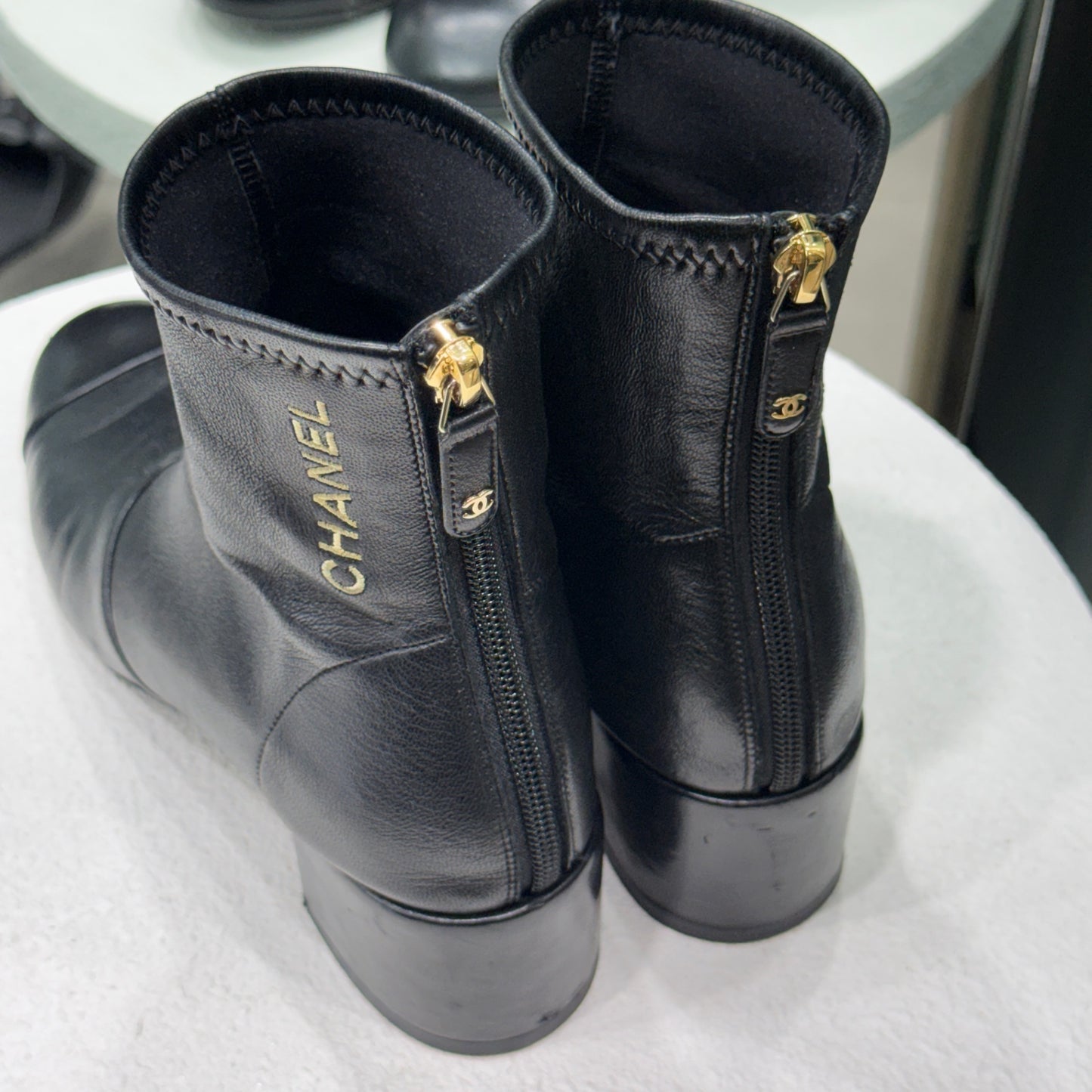 CHANEL CC Logo Boots Sz 38.5