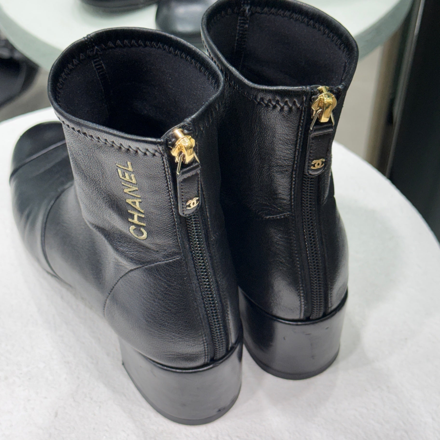 CHANEL CC Logo Boots Sz 38.5