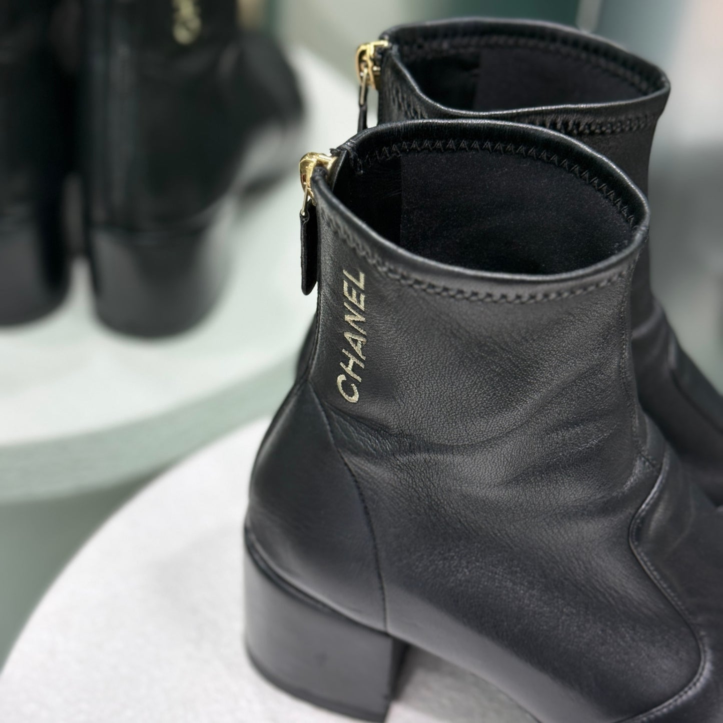 CHANEL CC Logo Boots Sz 38.5