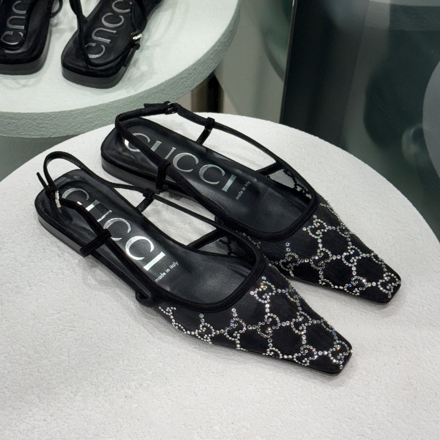 GUCCI Demi GG Crystal Mesh Slingback Sz 38