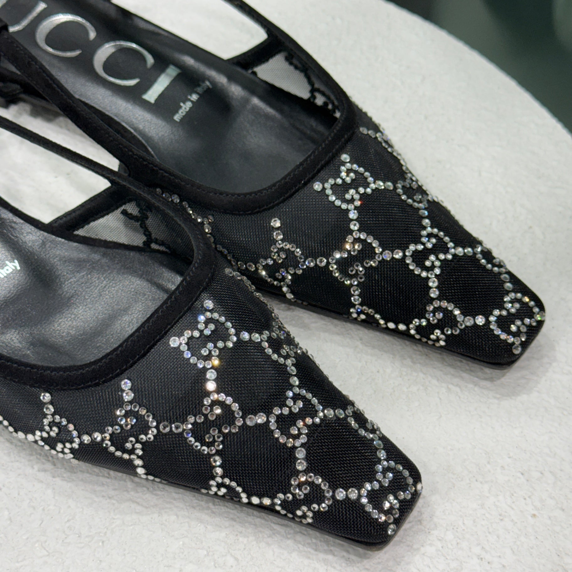 GUCCI Demi GG Crystal Mesh Slingback Sz 38