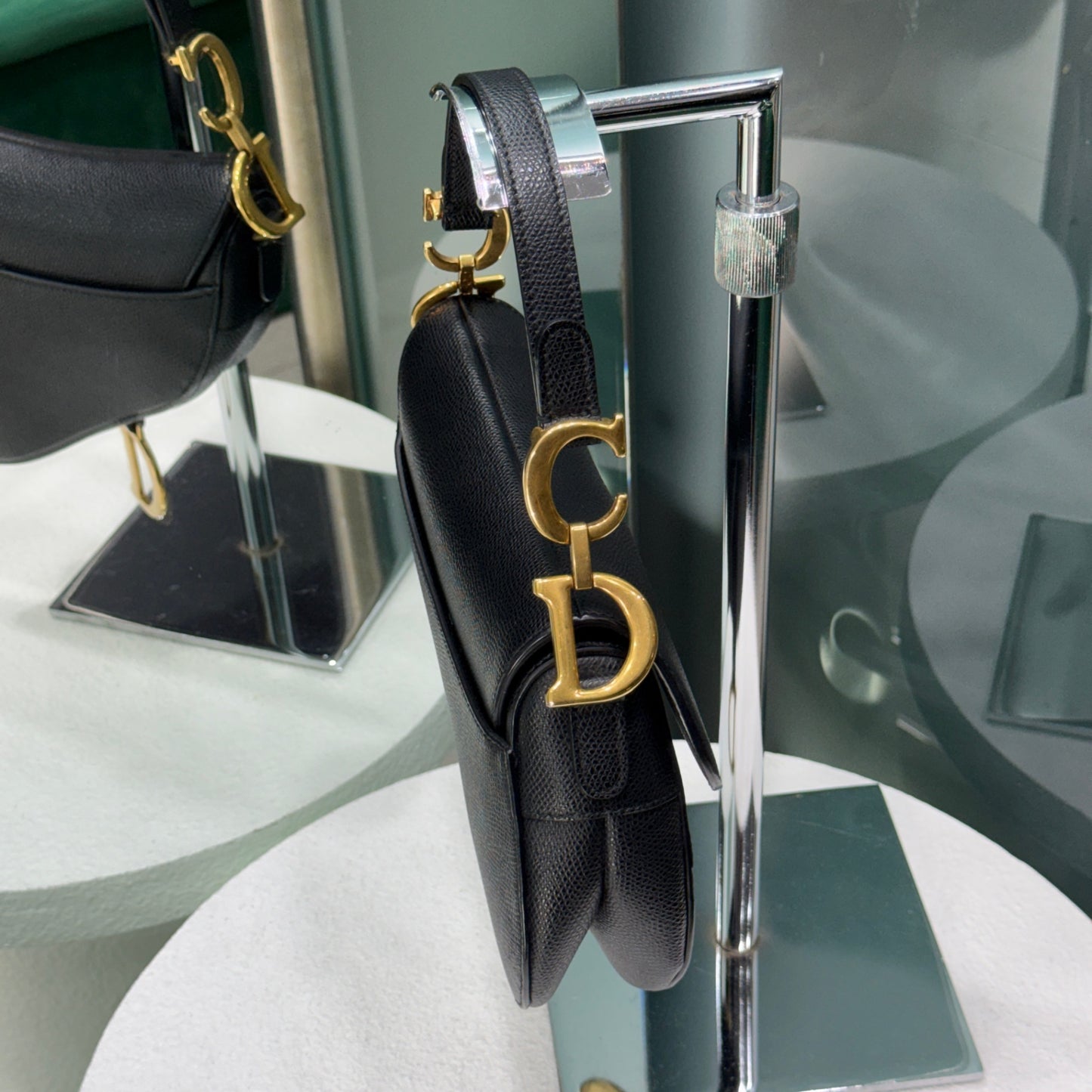 DIOR Mini Saddle Bag Black Grained Calfskin