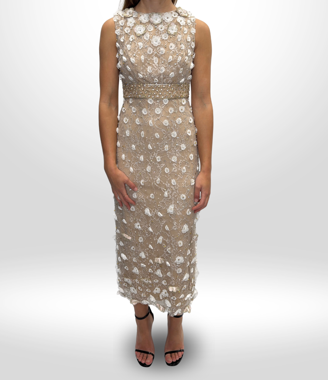 MAC DUGGAL Cream Beaded Dress Sz 4