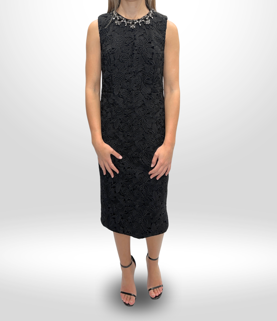 SACHIN & BABI Black Lace Crystal Dress Sz 10