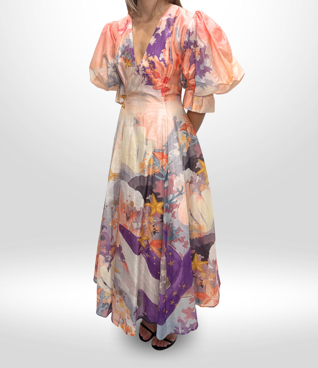 LEO LIN V-Neck Pink/Coral Maxi Dress Sz 12