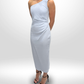 RACHEL GILBERT One-Shoulder Light Blue Midi Dress Sz 10