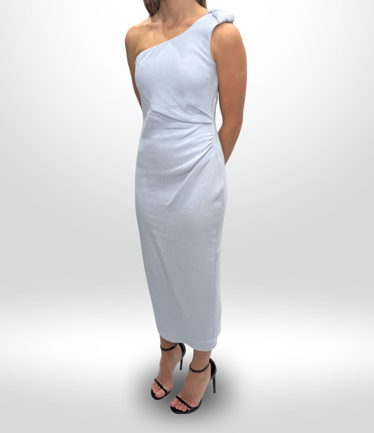 RACHEL GILBERT One-Shoulder Light Blue Midi Dress Sz 10