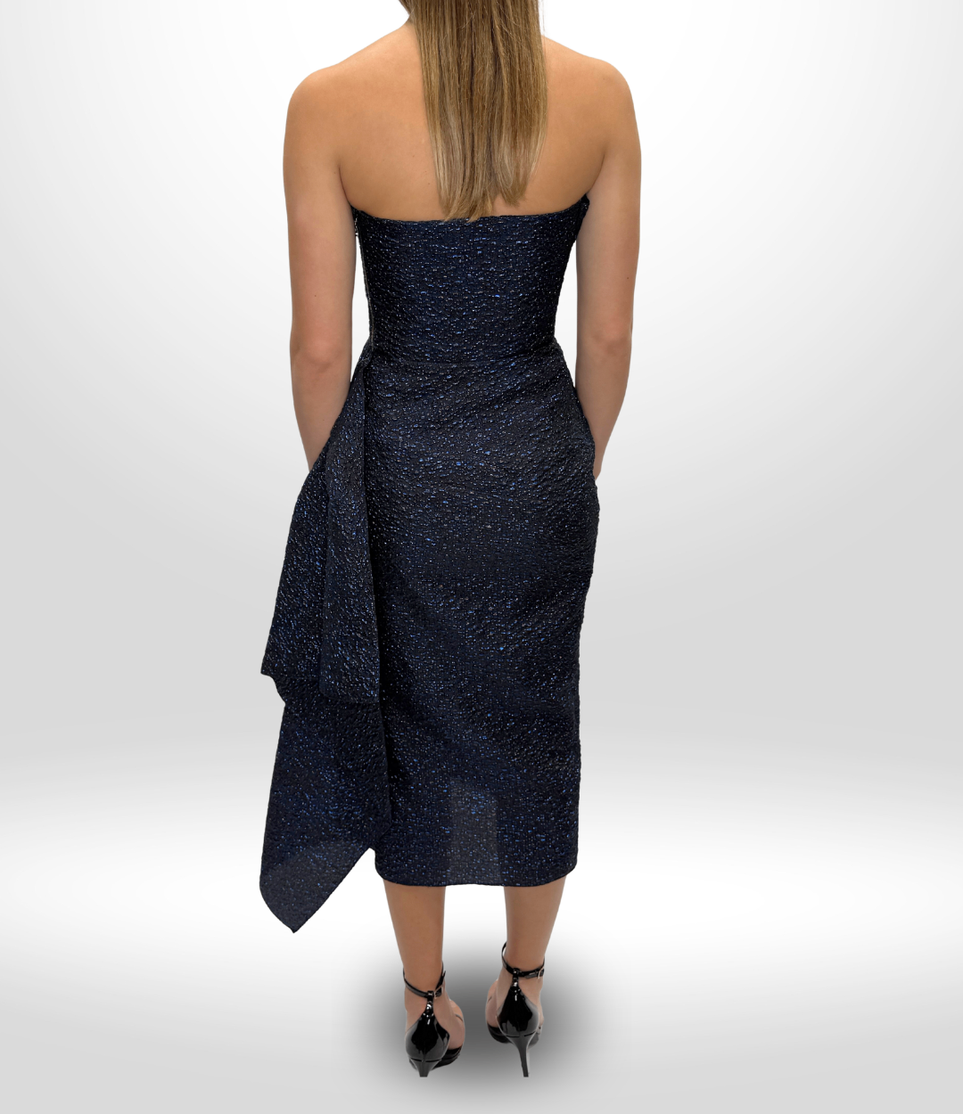 ROLAND MOURET Blue/Blk Strapless Dress Sz 8