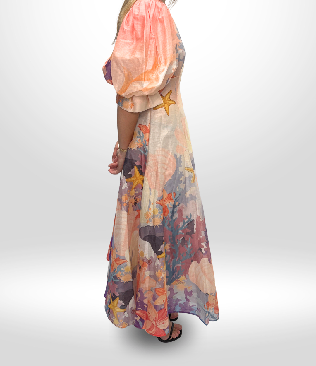 LEO LIN V-Neck Pink/Coral Maxi Dress Sz 12