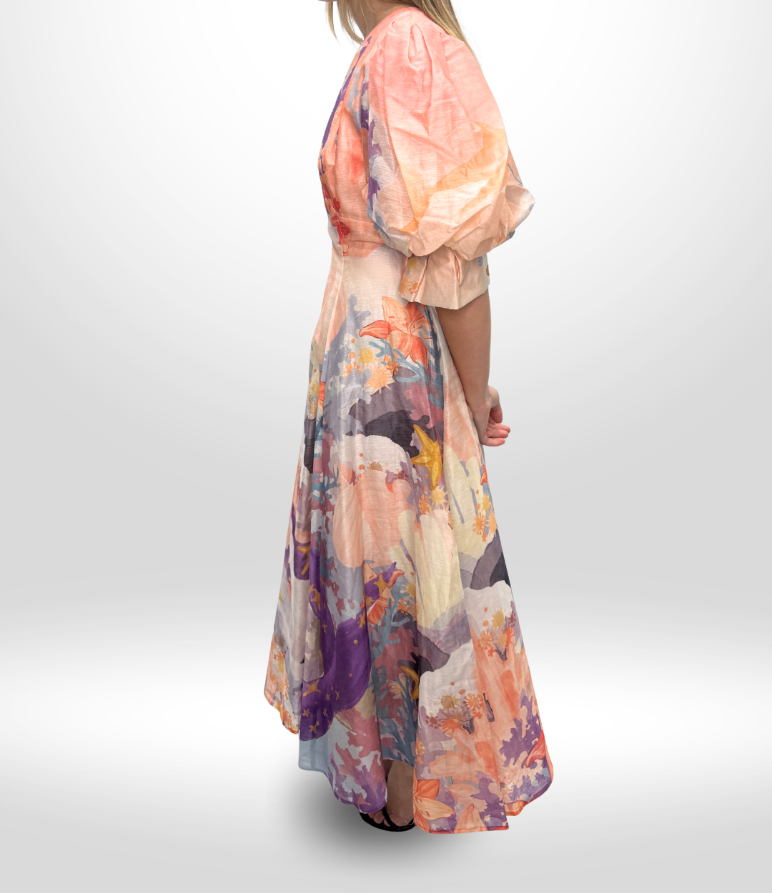 LEO LIN V-Neck Pink/Coral Maxi Dress Sz 12