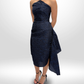 ROLAND MOURET Blue/Blk Strapless Dress Sz 8