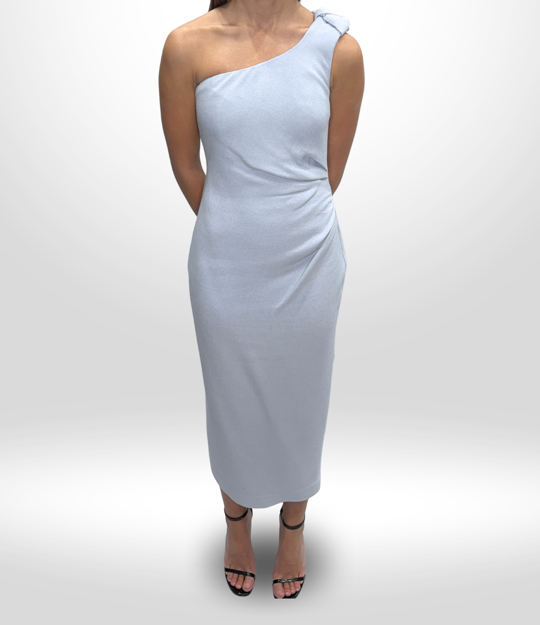 RACHEL GILBERT One-Shoulder Light Blue Midi Dress Sz 10