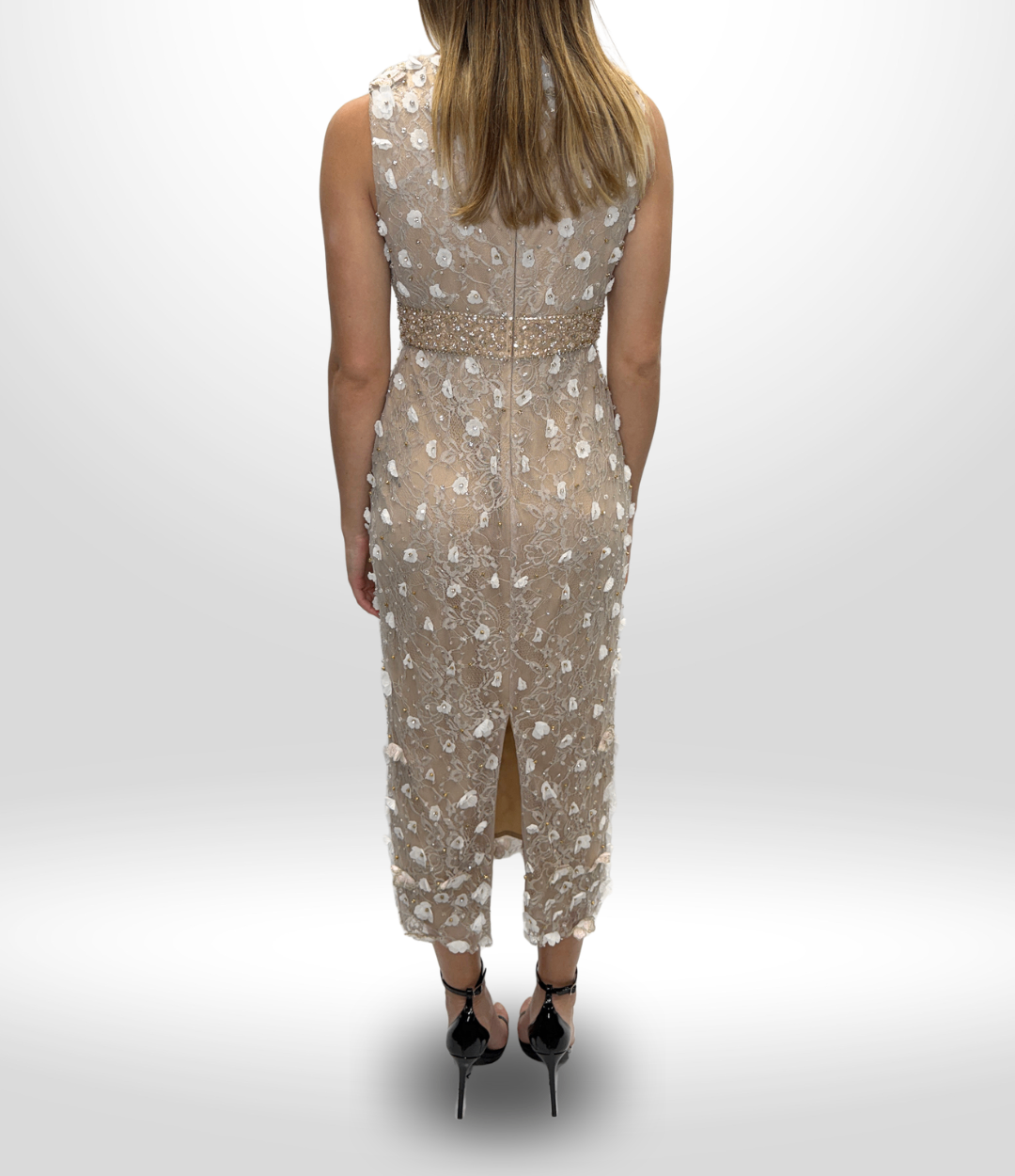 MAC DUGGAL Cream Beaded Dress Sz 4