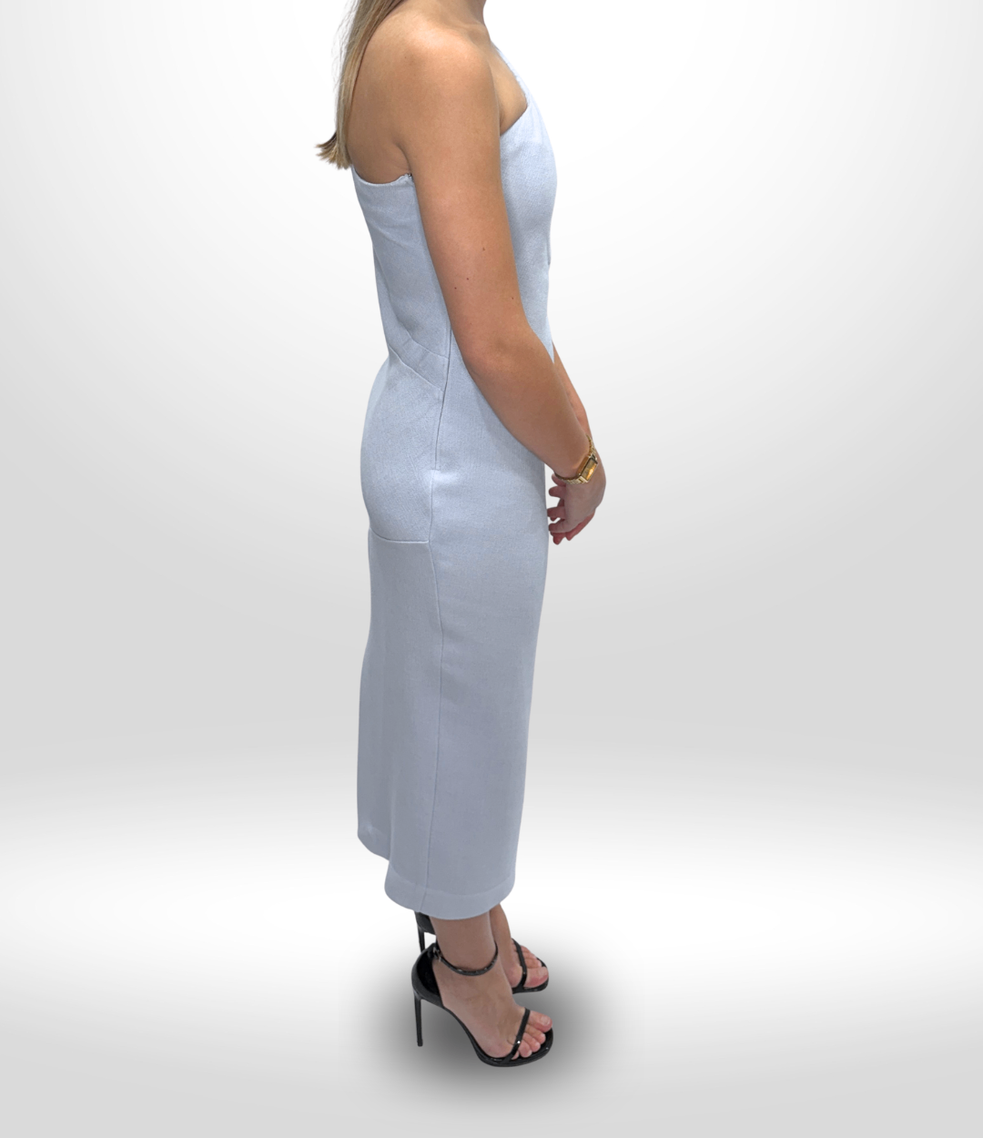 RACHEL GILBERT One-Shoulder Light Blue Midi Dress Sz 10