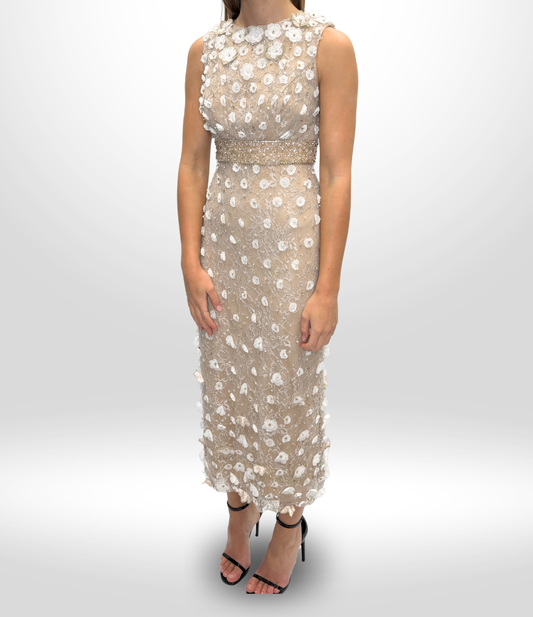 MAC DUGGAL Cream Beaded Dress Sz 4