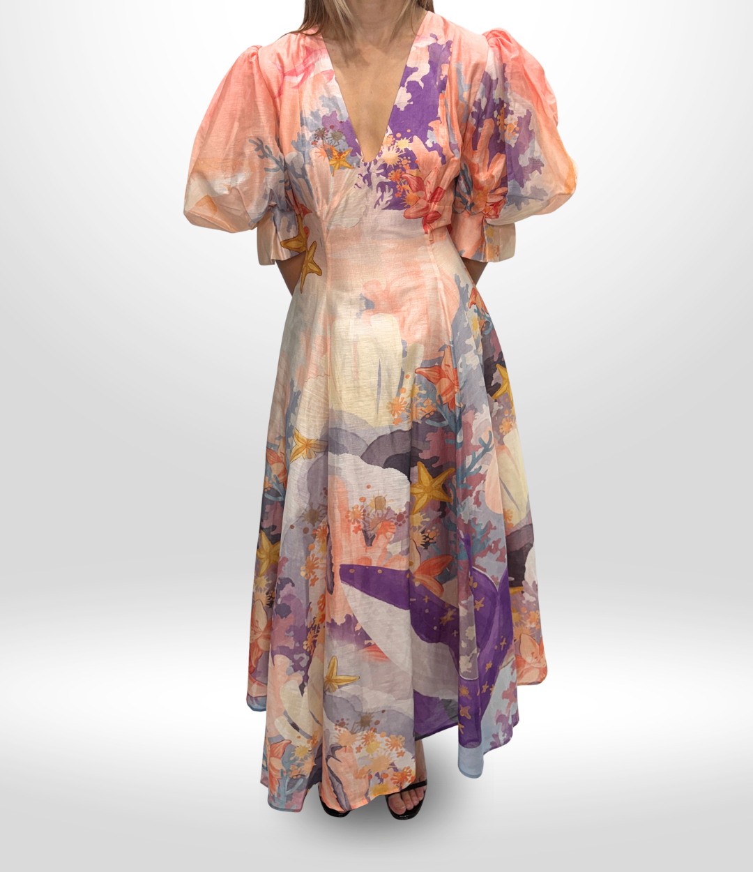 LEO LIN V-Neck Pink/Coral Maxi Dress Sz 12