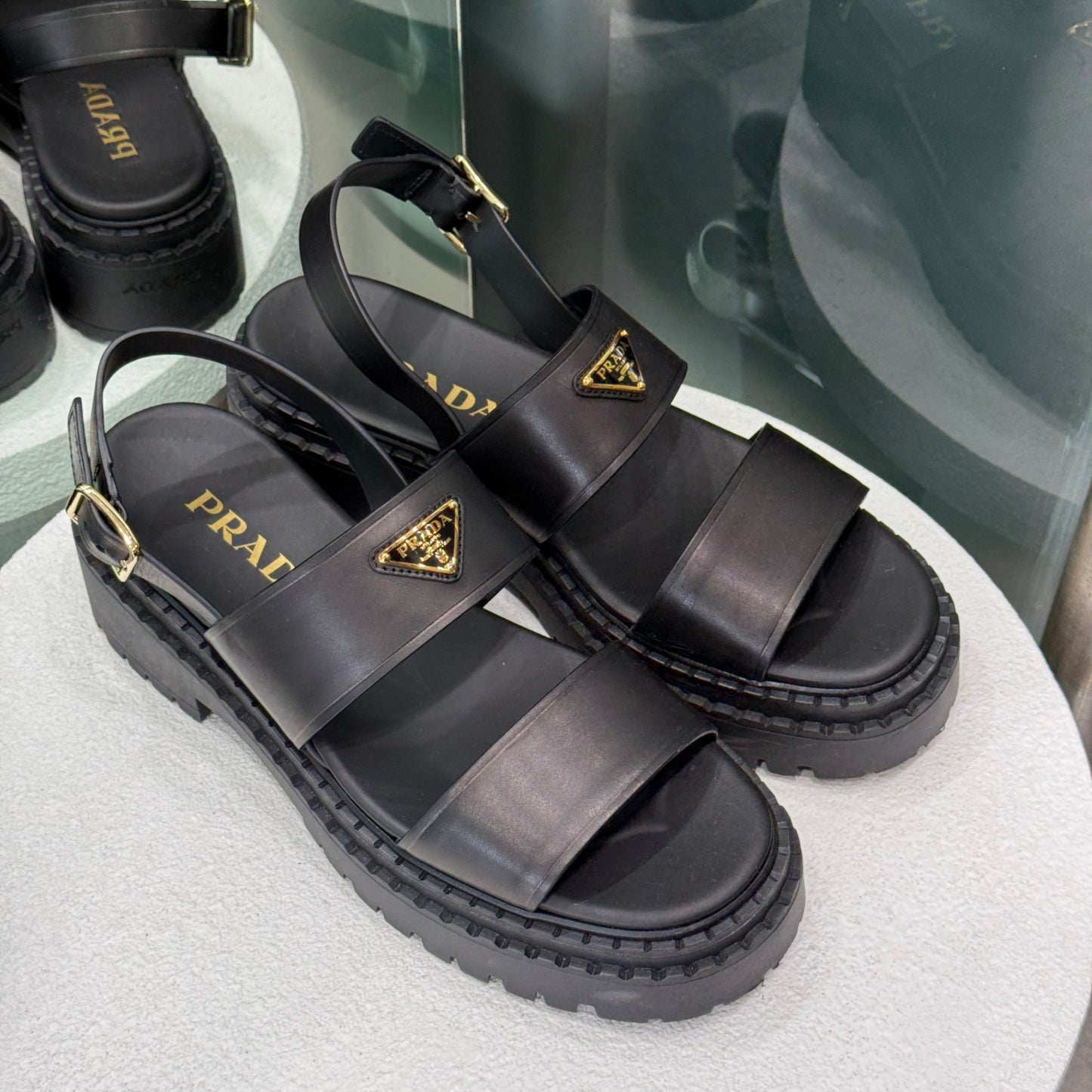 PRADA Platform Logo Sandals Sz 40