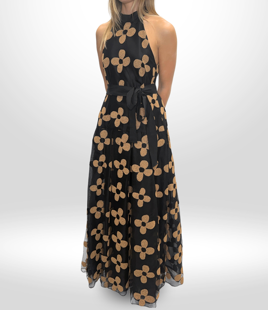 SCANLAN THEODORE Black Floral Evening Dress Sz 10