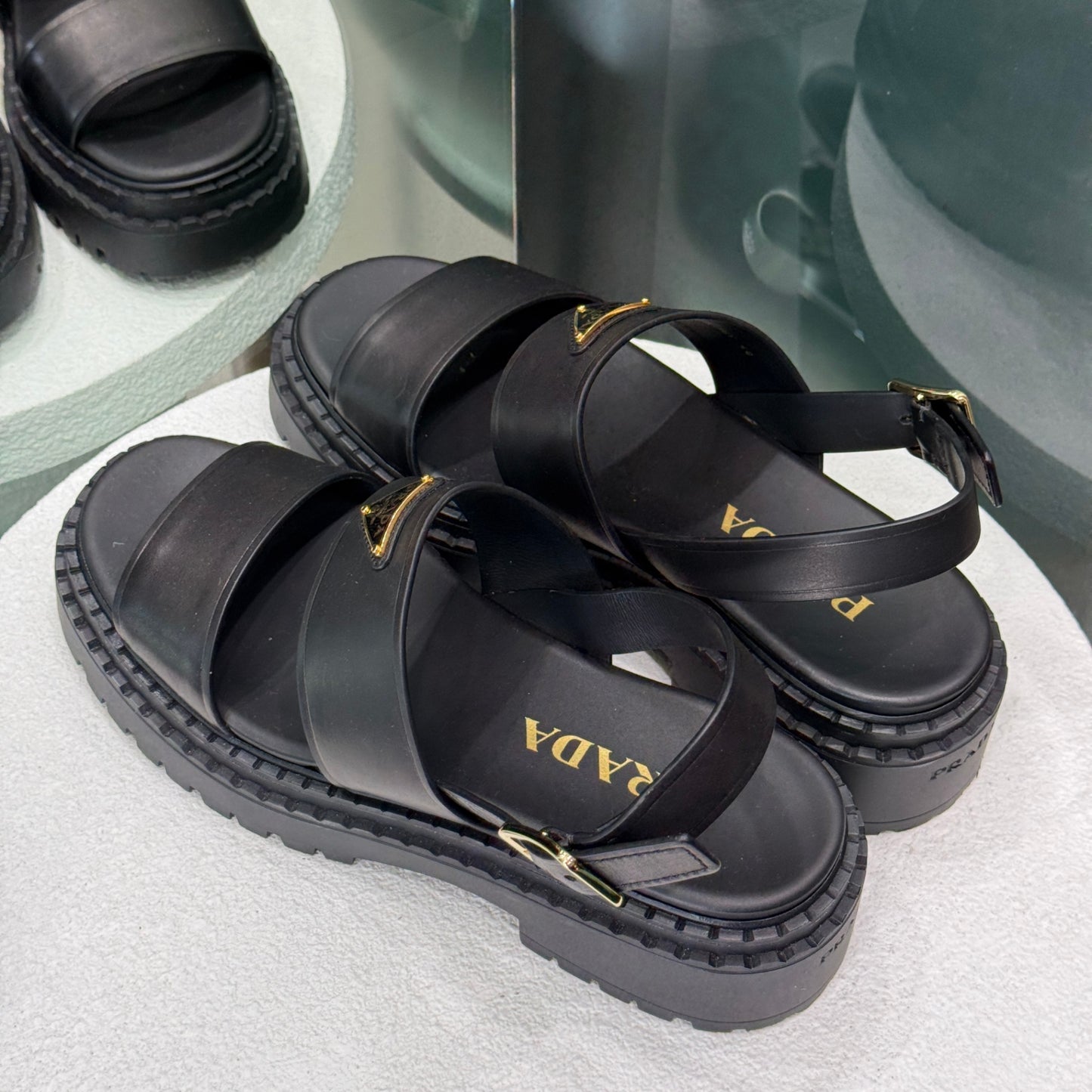PRADA Platform Logo Sandals Sz 40
