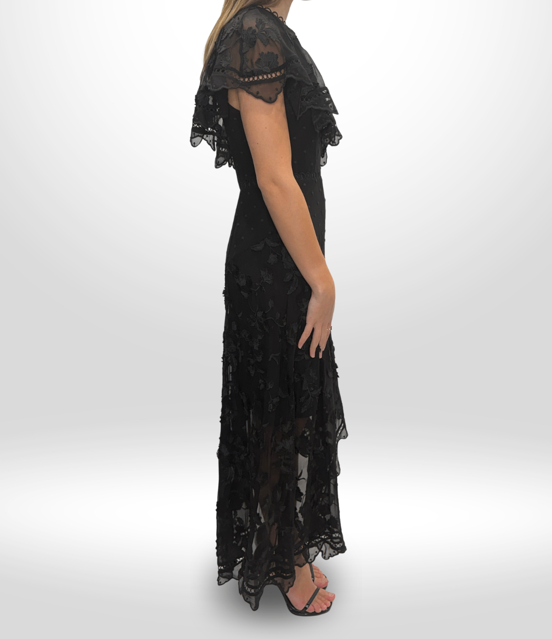 ZIMMERMANN  Mercer Bird Silk Chiffon Dress Black Sz 1 (8)
