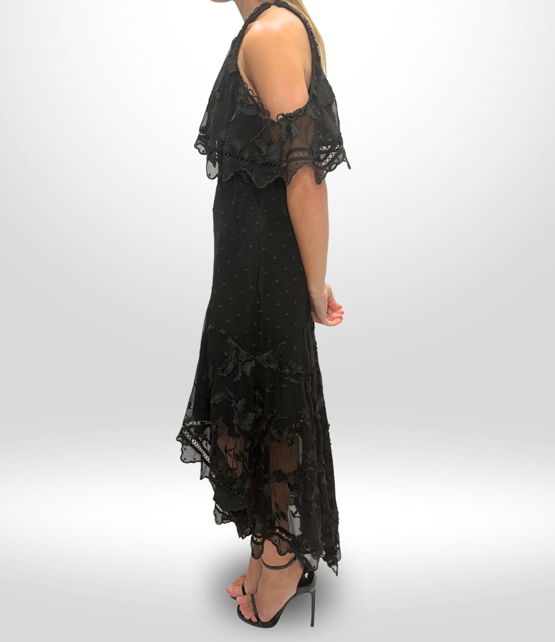 ZIMMERMANN  Mercer Bird Silk Chiffon Dress Black Sz 1 (8)