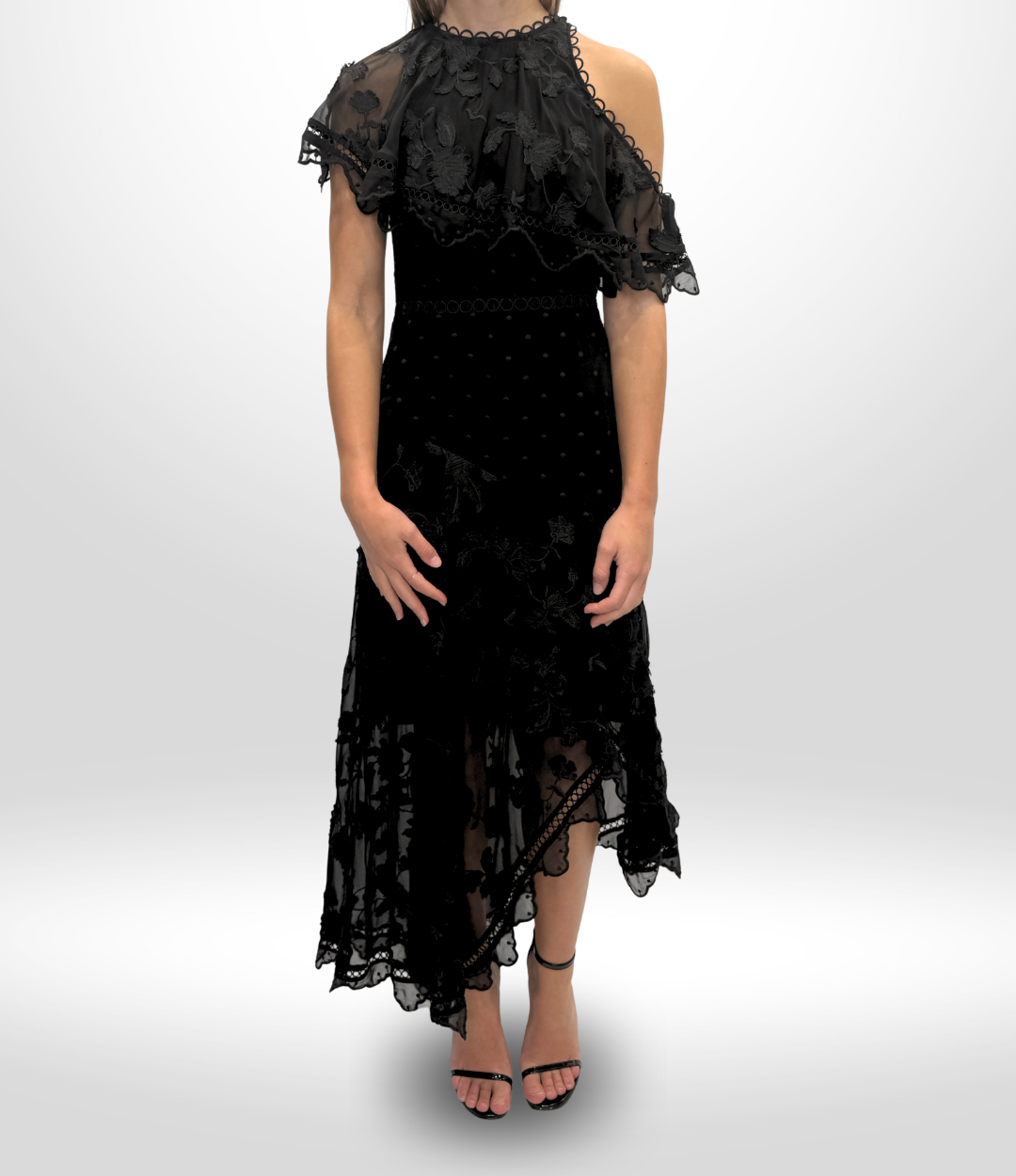 ZIMMERMANN  Mercer Bird Silk Chiffon Dress Black Sz 1 (8)