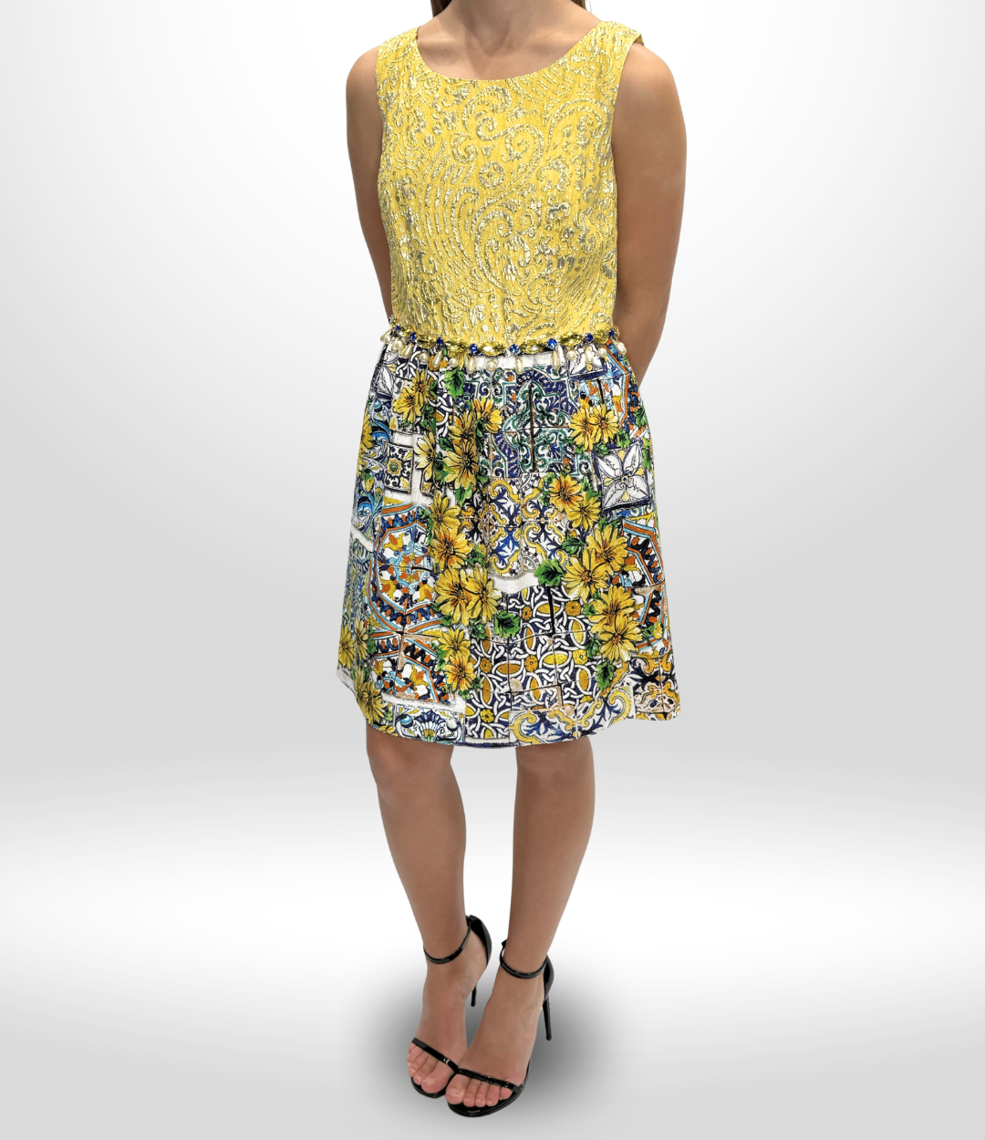 DOLCE & GABBANA Yellow Crystal Mini Dress (Size 44)