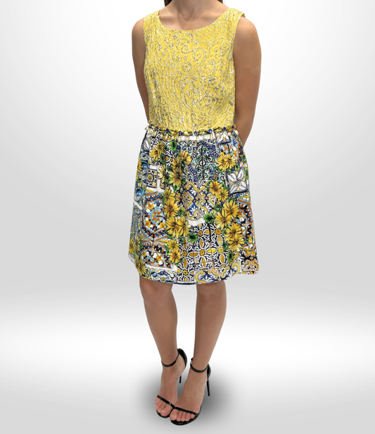 DOLCE & GABBANA Yellow Crystal Mini Dress (Size 44)