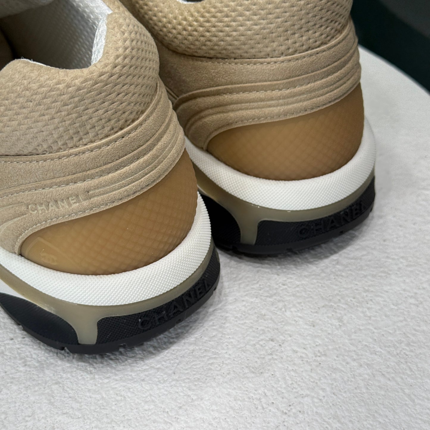 CHANEL Beige CC Sneakers Sz 38.5