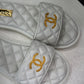 CHANEL White Quilted CC Sandals Sz 38