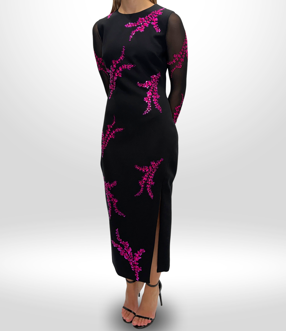 CINQ A SEPT Black Pink Sequin Dress Sz 10
