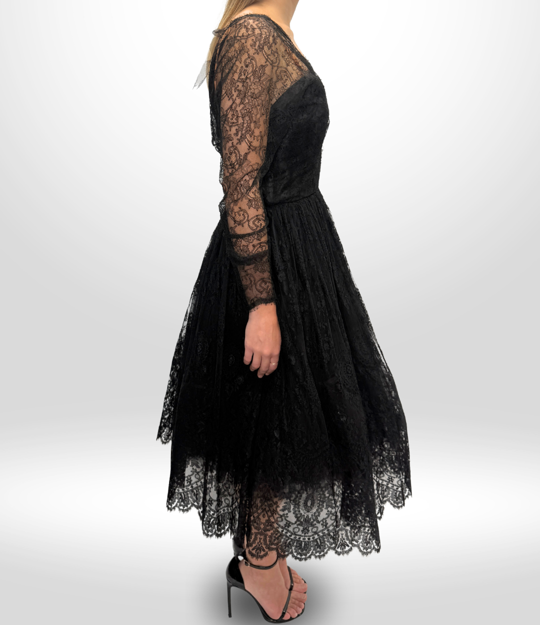 OSCAR DE LA RENTA Vintage Black Lace Mini Gown Sz 8