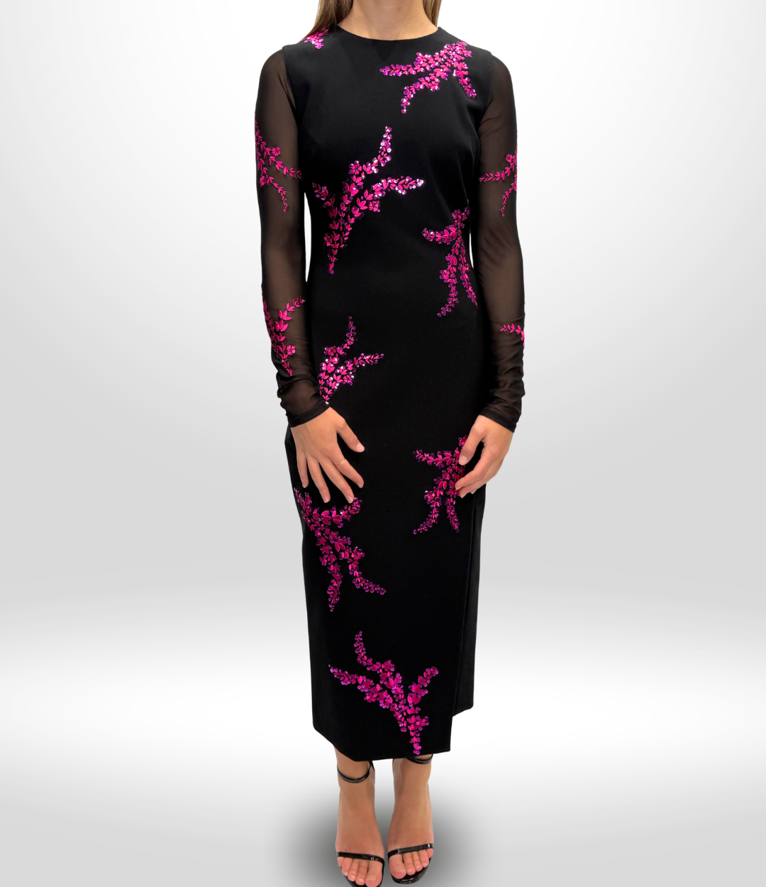 CINQ A SEPT Black Pink Sequin Dress Sz 10