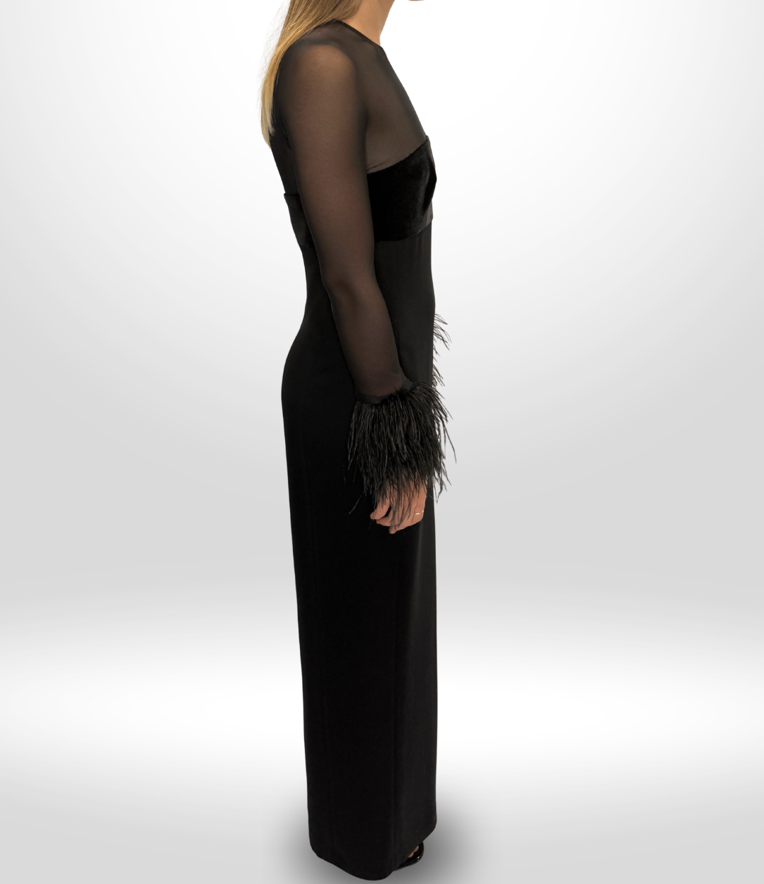 CARLA ZAMPATTI Blk Long feather dress size 6