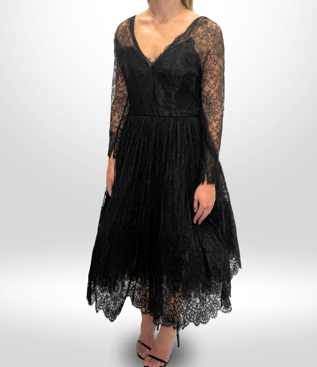 OSCAR DE LA RENTA Vintage Black Lace Mini Gown Sz 8
