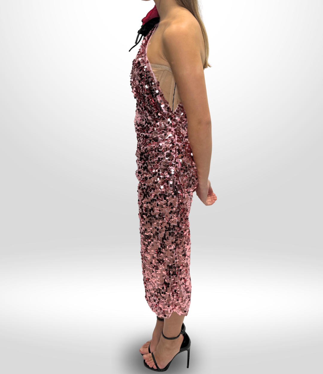 DOLCE & GABBANA Glitter Dress With Rose Size 42
