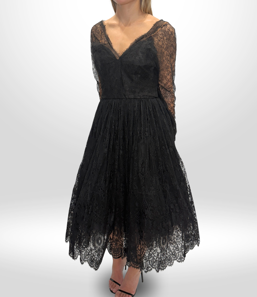 OSCAR DE LA RENTA Vintage Black Lace Mini Gown Sz 8