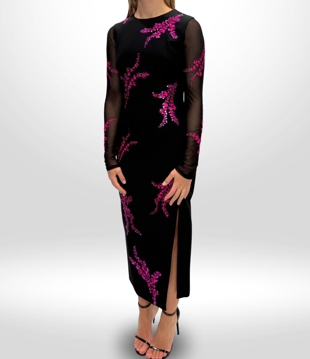 CINQ A SEPT Black Pink Sequin Dress Sz 10